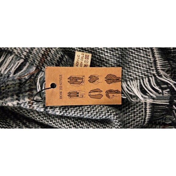 Gray Plaid Acrylic Scarf Yellow Stripe Soft Blanket Wrap Shawl Fringe 52 x 54 - Picture 4 of 15